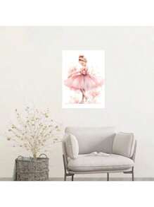 1/6PCS Optional Frame Posters Wall Arts Modern Pink Ballerina Girl Unicorn Butterfly Poster Kids Room Decorative Posters Wall Bedroom Decor ,Wall Art With Frame