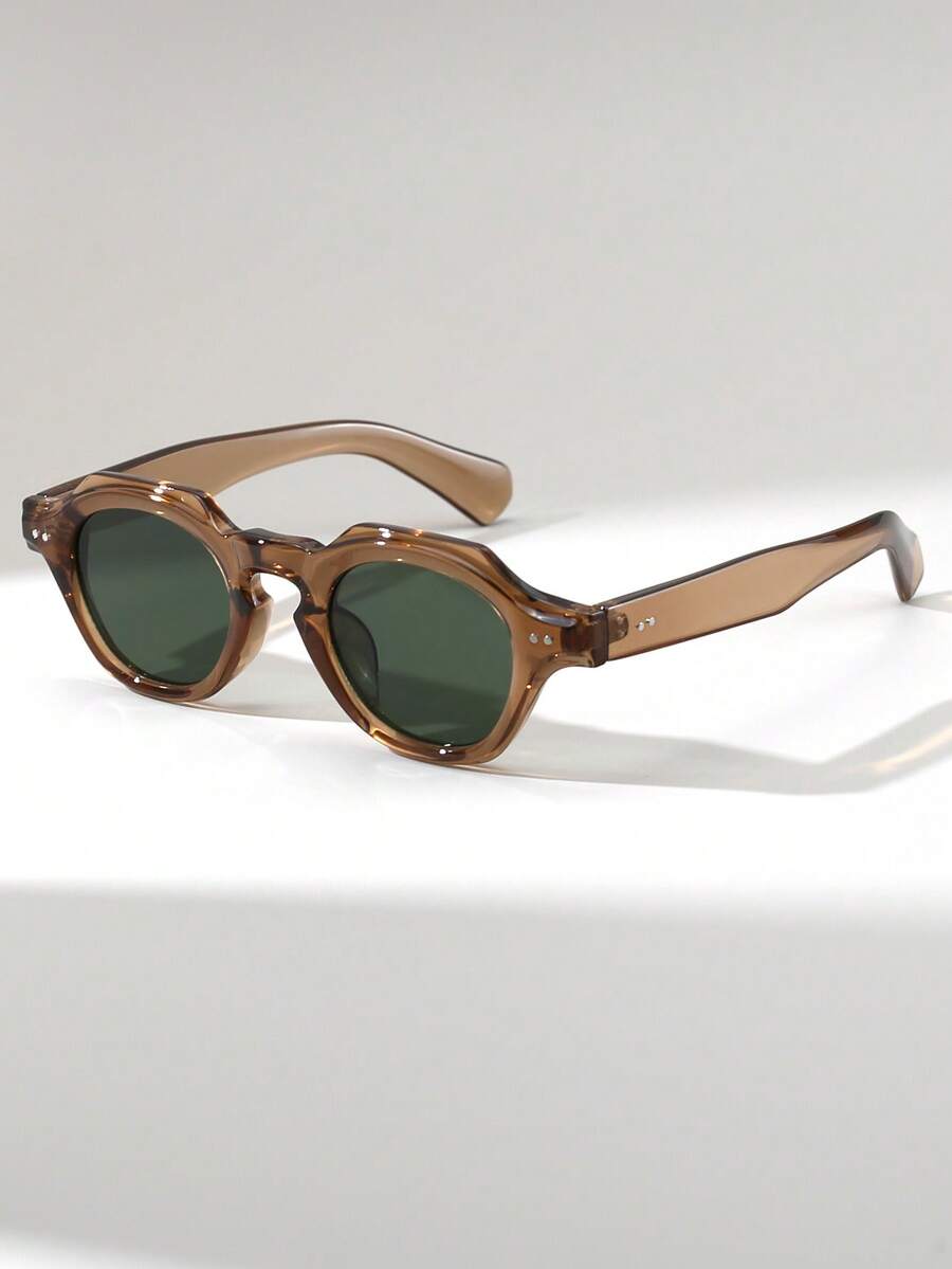 1 Pair Men's Polygon Studded Thick Retro Punk Style Fashion Street Snap Runway Quality Fashion Glasses - 彩色 - 查看 1