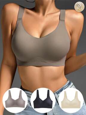 Paquete de 3 sujetadores deportivos sin costuras para mujer de talla grande, que levantan y sostienen el pecho, estilo delgado minimizador de sujetadores