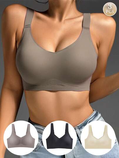 Paquete de 3 sujetadores deportivos sin costuras para mujer de talla grande, que levantan y sostienen el pecho, estilo delgado minimizador de sujetadores
