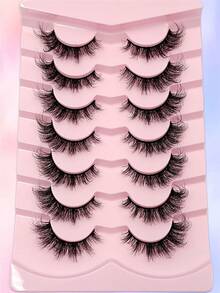 Asiteo New Hot Selling 7 Pairs Cat Eye False Eyelashes, Thick Curly Lashes, Flared Ends, Long Lashes, Fluffy Soft Natural Looking Faux Mink Eyelashes - 眼尾拉長款 - 查看 3