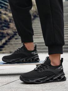 Men's Shock-Absorbing Breathable Splicing Letter Thick-Soled Lace-Up Low-Top Casual Shoes, Chunky Sneakers