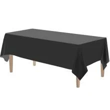 Juego de mantel y falda de mesa, falda de mesa desechable de 29 in x 14 ft y mantel de plástico de 54 x 108 in para mesas rectangulares, bodas, fiestas de bufé, fiestas de cumpleaños, decoraciones de baby shower, Navidad, San Valentín, Pascua (Blanco, Negro, Rosa, Azul)
