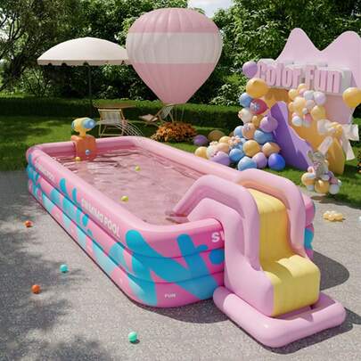 1pc Inflatable Swimming Pool, Foldable Family Backyard Water Pool, Outdoor Beach Pool, Indoor Bathing Pool, Available In Pink And Blue Colors, Beach Essentials, Beach Accessories, Pool Float