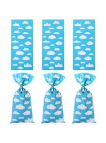 50pcs Blue Sky And White Cloud Color Printing OPP Flat Pocket Food Packaging Candy Biscuits Popcorn Tapping Pocket