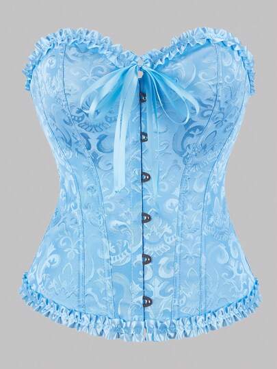 1 件女式复古紧身胸衣风格紧身胸衣上衣，欧洲宫廷风格设计，带有提花花卉蕾丝，后带可调节腰部、支撑和塑形，适合晚礼服、婚礼