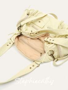 STEPHIECATHY 纯色水洗柔软PU人造革，拉链闭合，多口袋设计，双短肩带，可调节腰带，男女通用，时尚休闲实用，适合大学日常通勤、春夏度假及各种场合。