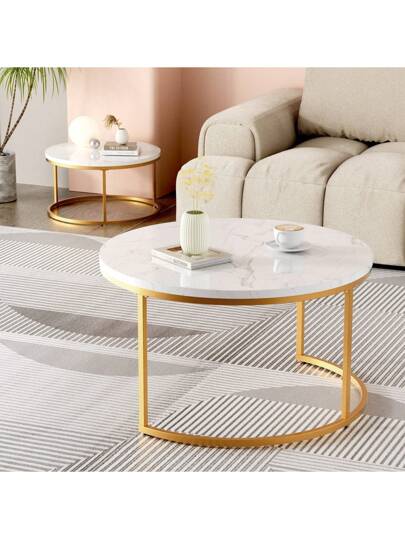 Set Of Coffee Tables, Round Side Living Room Tables MDF Tabletops Metal Frames, Nesting In Moderne Ideal Rooms view 8