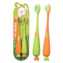 2pcs Carrot Shape Standing Children's Soft Bristle Toothbrush, Suitable For 2-3-6-12 Years Old Kids