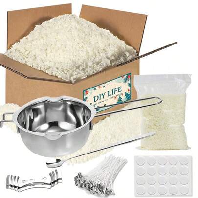 Kit de fabricación de velas - Suministros de cera para hacer velas - Cera de soja, mechas de vela pre-enceradas de 10 cm y 2 dispositivos de centrado - 1 pieza de olla para derretir cera con mango para hacer velas
