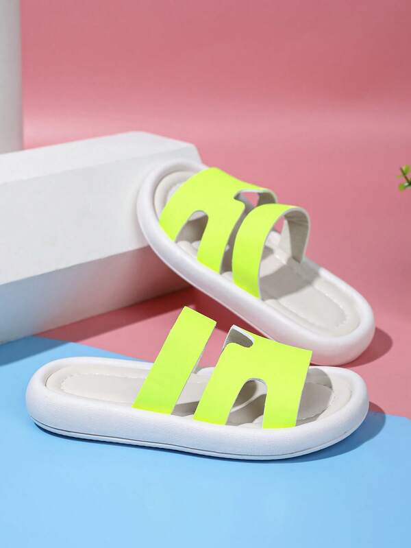 Sandale de plajă pentru copii plate anti-alunecare la modă de vară 2025, papuci confortabili de culoare strălucitoare pentru băieți și fete