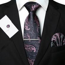 1/2/3/4/5 件男士花瓣印花领带套装、丝缎领带、银色领带夹、口袋巾、袖扣和胸花组合套装，父亲节、周年纪念日、生日的理想礼物，经典花卉图案与燕尾服完美搭配，适合商务、庆典、婚礼、正式活动、休闲派对和重要场合 - 黑色 - 查看 17