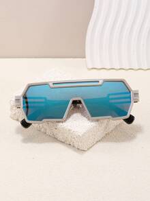 1 Stück Herren Metallrahmen-Brille mit einteiliger Linse, europäischer & amerikanischer Sport Outdoor Punk Rock Futuristik Mode, geeignet für Outdoor, Straße und Urlaub - Street Serie für Sommerstrand Urlaub, Outdoor, Reisen - Verschiedenfarbig - Übersicht 5