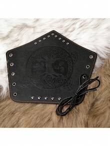 2pcs Medieval Renaissance Faux Leather Bracers, Viking Archery Hand Guards, Embossed Antique Role-Play Props, Funky Style, Non-Textile Material, Uncharged Halloween - A - View 2