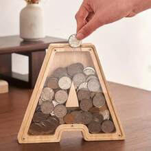 1pc Creative Wooden Alphabet Letter Coin Bank - 26 A-Z Coin Piggy Bank, Penny Saver, Acrylic Transparent Design Decor, Suitable For Birthday Gift, Home Decor, Halloween, Christmas, Thanksgiving, Easter Gifts, Back To School - Multicolor - View 2