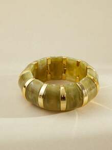 ORNAPEADIA 1pc Bohemian Style Colorful Wide Resin Elastic Bangle Bracelet, Suitable For Women's Daily, Party, Holiday Wear, Gift