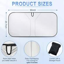 Universal Car Windshield Sun Shade, Foldable Reflective For Windshield & Window Shades With Overlapping Design, Car Interior Accessories