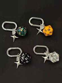 1pc Unisex New Creative Dice Keychain, Stylish Four-Pointed Star Pendant Bag Keyring - Multicolor - View 1