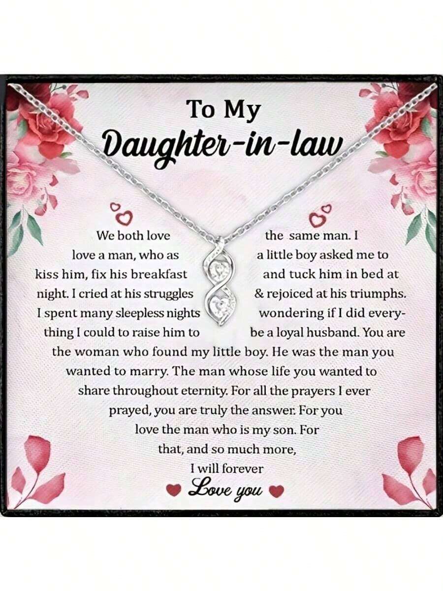 1pc To My Daughter In Law Heart Necklace With Box & Card,Wedding Gift,Birthday Gift, Christmas Gift - Silver - View 1