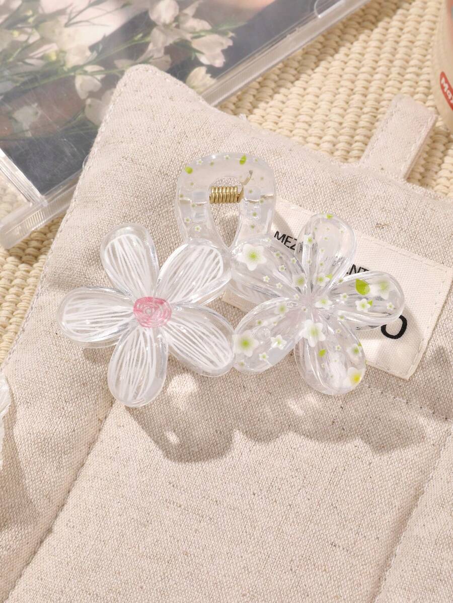 1pc Spring/Summer Sweet Bohemian Style Graffiti Line 5-Petal Flower, Transparent Floral Design Hair Clips, Simple Hair Accessories For Beach, Casual Events Hair Claws Claw Clips Hair Jaw Clip Hair Clamps Hair Clutch Hair Catcher Clip - Multicolor - View 1