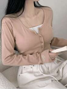 Cárdigan de ajuste slim de unicolor para mujer - Rosa - Ver 6