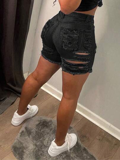 MUZZ Black Pant Cow Girl Outfits For Women Denim Suit For Women Summer Vacation Casual Party Denim Shorts Music Festival Fashion Sexy Ripped Stretch Skinny Straight Shorts Jeans Beach Hot Pants With Pockets Club Outfits For Women