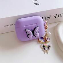 1 Set Cute Butterfly Silicone Airpod Case Cover With Keychain For Women - Purple - View 2