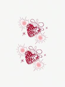 1pc Temporary Strawberry Heart Tattoo Sticker, Waterproof, Sweatproof, Glare-Free, Suitable For Women - Multicolor - View 3