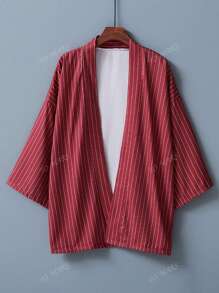 Japanese Retro Oversized Versatile Striped Kimono Cover Up, Lightweight Summer Robe, Sleepwear, Beach Cover Up, Sun Protection