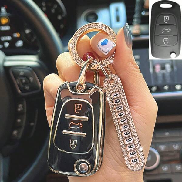 3 Buttons Flip Folding Remote Key Case, Car Remote Key Bag For I20 For I30 For IX35 For I35 For Accent For Kia For Picanto For Sportage For K5 Anti Fall, Dust-Proof, Exquisite High-End Keybag Suitable For Women