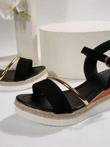 Women's 2025 Spring/Summer New Shoes, Mother's Day Thick Bottom Wedge Sandals, Waterproof Platform Woven Fashion Casual Beach Slippers, High Heeled Sandals - màu đen - Xem 7