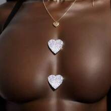 1 Pair Sparkling Rhinestone Heart-Shaped No-Pierce Navel Sticker & Chest Sticker, Sexy Lingerie Decor For Women Nightclub Party Accessories