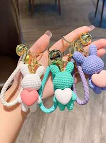 1pc Cartoon Rabbit Heart Shaped Resin Keychain Cute Couple Gift, Bag & Car Pendant Accessories, Birthday Present