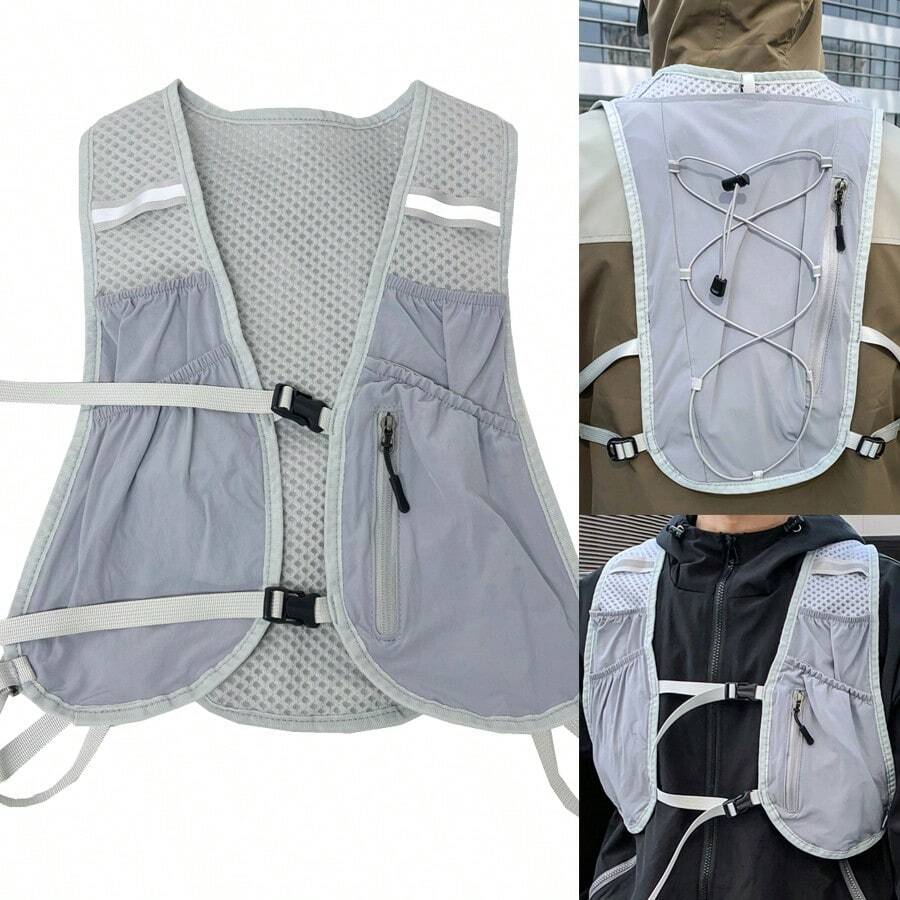 跑步背心，男女跑步背包，水袋背心背包，反光跑步水袋背心，水袋背包，水袋背包（仅限无水袋背包）骑行登山徒步跑步背心 - 灰色僅背包 - 查看 1