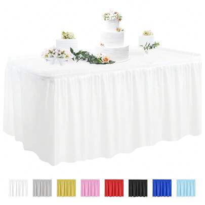 Tablecloth And Table Skirt Set, 29 In X 14 Ft Disposable Table Skirt And 54 X 108 In Plastic Tablecloth For Rectangular Tables, Weddings, Buffet Parties, Birthday Parties, Babyshower Decorations, Christmas, Valentine Easter Party (White, Black, Pink, Blue)