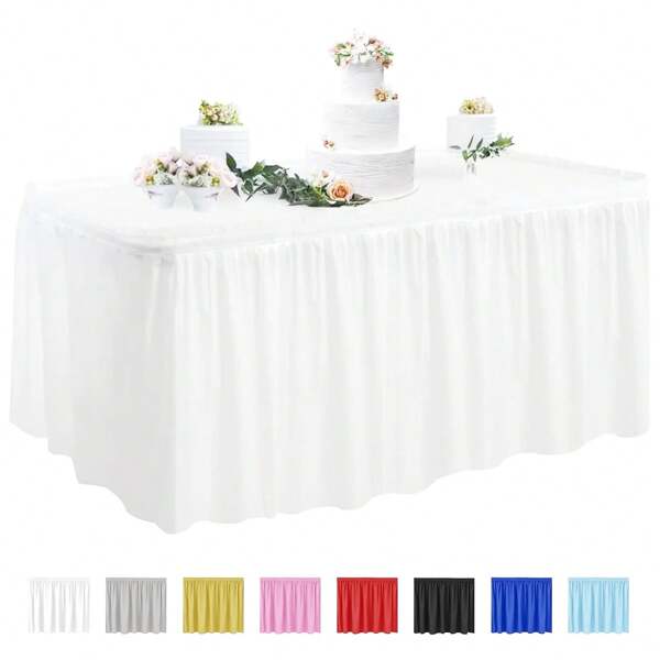 Tischdecken- und Tischrock-Set, 29 Zoll x 14 Fuß Einweg-Tischrock und 54 x 108 Zoll Kunststoff-Tischdecke für rechteckige Tische, Hochzeiten, Buffetfeste, Geburtstagsfeiern, Babypartys, Weihnachten, Valentinstag, Osterpartys (Weiß, Schwarz, Pink, Blau)