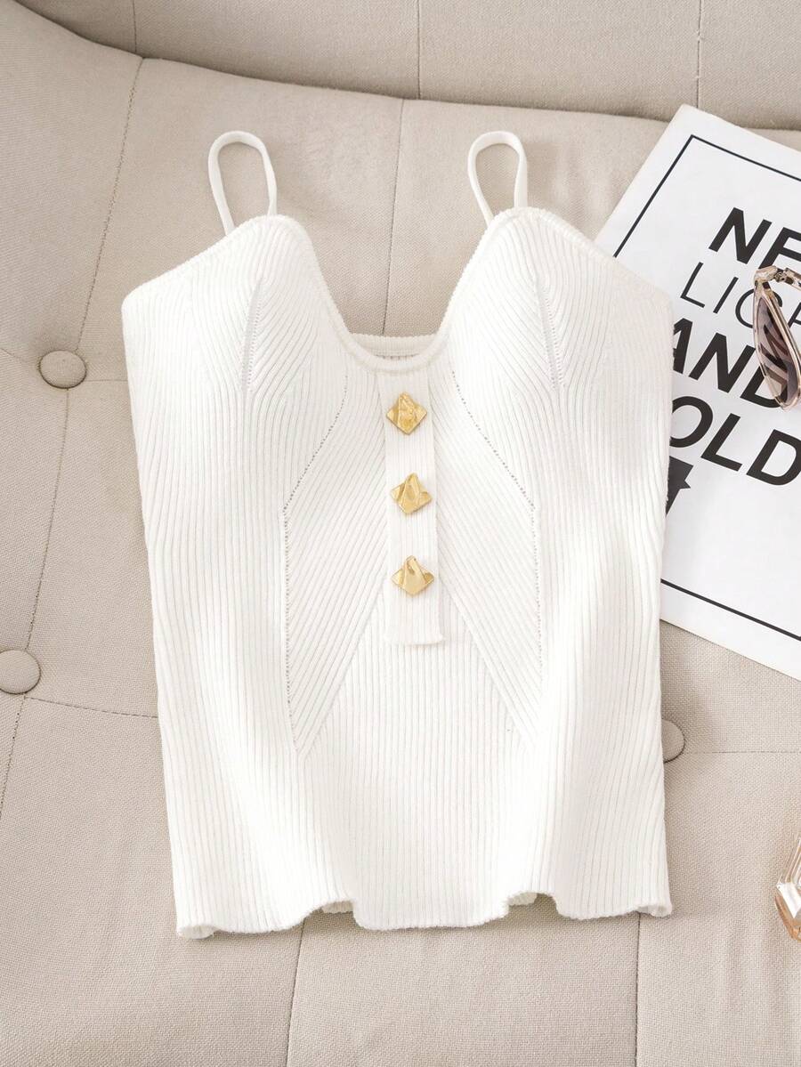 New Summer Women Sexy Short Tank Top Fashion Rib Knit Camisole - White - View 1