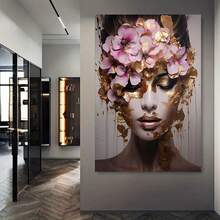 Unframed Modern Abstract Canvas Art Print, Glamorous Golden-Haired Woman With Floral Headpiece, Watercolor Style, Perfect For Living Room, Bedroom, Office Decor,|Abstract Artwork|Canvas Artwork, Wall Decor