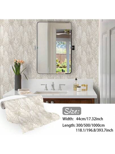 Roll Beige Bohemian Leaf Pattern Textured Wallpaper, PVC Self Adhesive Wand Sticker, Waterproof Moisture Proof Bloemen Removable Reusable, Easy To Install Clean, Living Room, Kitchen, Bedroom, Dining Room Furniture Seamless Splicing view 2