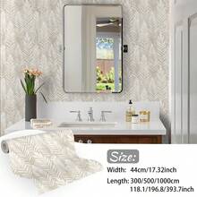 1 Roll Beige Bohemian Leaf Pattern Textured Wallpaper, PVC Self-Adhesive Wall Sticker, Waterproof & Moisture Proof Floral Design, Removable & Reusable, Easy To Install & Clean, Suitable For Living Room, Kitchen, Bedroom, Dining Room And Furniture Decor, Seamless Splicing - Multicolor - View 2