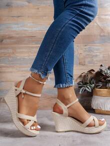 Teen/Young Girl's Wedge High Heel Platform Sandals, Fashionable Thick Bottom Open Toe High Heel Sandals - Beige - View 2