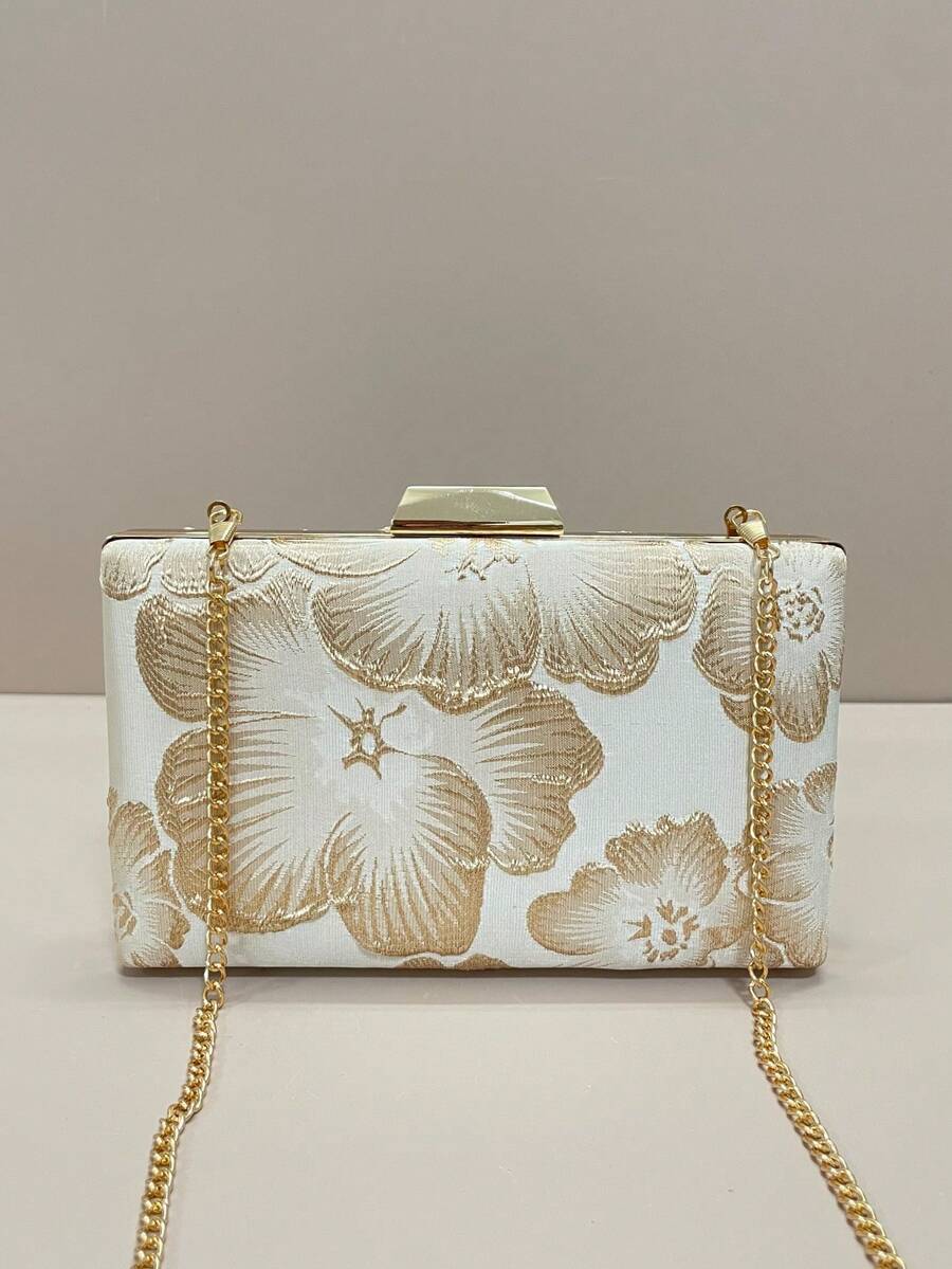 Bolsa de mão floral com relevo de damasco para noite - Bolsa de festa elegante e suave da moda, 2025 Nova bolsa de mão feminina com flores bordadas preferidas para ocasiões formais