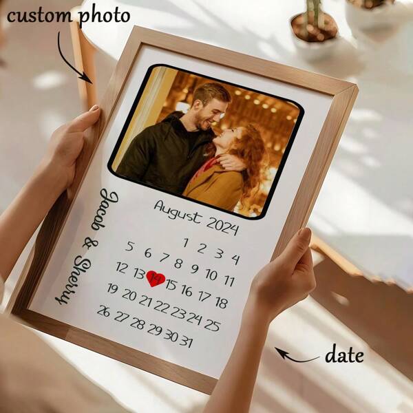 1PC Aangepaste minnaar Familie Paar Memorabele Momenten Datum Foto Schilderij, Huwelijksverjaardag Valentijnsdag Cadeau Voor Hem Haar, Gepersonaliseerd Fotopapier Bedrukte Poster, Romantische Verjaardag Jubileum Bruiloft Verloving Geschenken, Paar Foto Kunstwerk Muurschildering Voor Slaapkamer Kantoor Slaapzaal Badkamer Club Café Bar Bioscoop Speelkamer Thuis Muurdecoratie, Geen Lijst