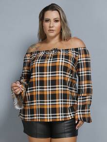 Women's Plaid Shirt Plus Size  Blouse Long Sleeve GG G1 G2 G3 - 紫紅色 - 查看 1