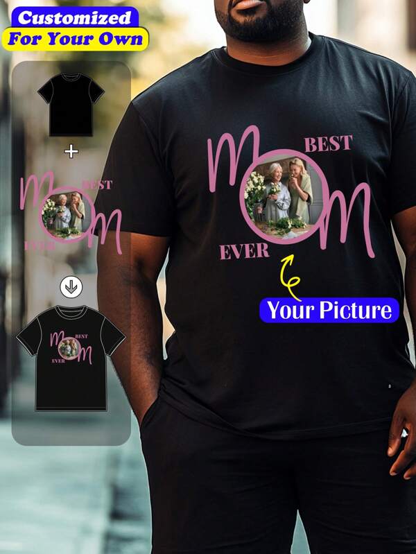 Personalisiertes, lässiges Rundhals-Hunde-/Katzen-Haustier-Gedenk-Geschenk Große Größen Herren T-Shirt - Fügen Sie Ihre eigenen Bilder hinzu (Familienfoto/Selfie/Haustier-Foto/Freundesfoto/Liebhabersfoto/Freundinnen-Foto/Geschenke/Paar-Logo/Individuell bedruckbares T-Shirt für Ehemann, Freund oder Freundin) und Ihren eigenen Text, um Ihr personalisiertes bedrucktes T-Shirt als Vatertagsgeschenk oder Muttertagsgeschenk zu gestalten.