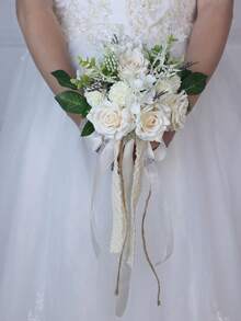 Wedding Bouquets For Bride Bridesmaid,White Champagne Artificial Roses Flowers For Wedding Church Decoration,Artificial Roses Flowers Wedding Bouquets,Bride Bouquets,Bridesmaid Bouquets,Wedding Centerpieces Floral Arrangements Party Home Decor - Wedding Bouquets B - View 3