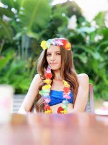 12/5/1pc Colorful Artificial Flower Garland Set, Hawaiian Garland Bracelet, Garland Bulk Fake Flower Necklace, Tropical Garland Headband For Summer Beach Pool Decor, Holiday Party Decor, Wedding Decor, Family Party Decor, Hula Party Decor, Graduation Party, Prom Decor