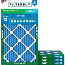 16x25x1 Air Filter MERV 13 Optimal Defense (4-Pack), Pleated HVAC AC Furnace Air Filters Replacement (Actual Size: 15.50 X 24.50 X 0.75 Inches) - 15.50 x 24.50 x 0.75 - View 1