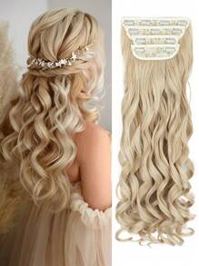Clip In Hair Extensions, 20 Inch Long Wavy 4PCS Hair Extensions Natural Soft Synthetic Fiber High Temperature Heat Resistance Clip In Hairpieces For Women Weddings Party Daily Use
