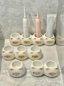 1pc Ceramic Cat Toothbrush Holder, Cute Siamese Cat Electric Toothbrush Stand Organizer, Couple Toothpaste Placement Bathroom Countertop Base Stand, Home Bathroom Decor, Bathroom Storage, Toothbrush Holder, Gift Fall Decor Back To School